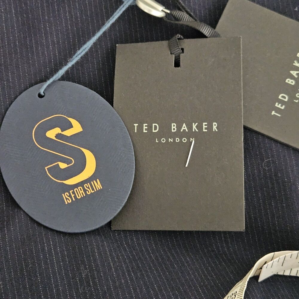 Ted Baker London SAMMEI Slim Fit Pinstripe Pants Navy Size 36R Flat Front Office - Picture 6 of 8